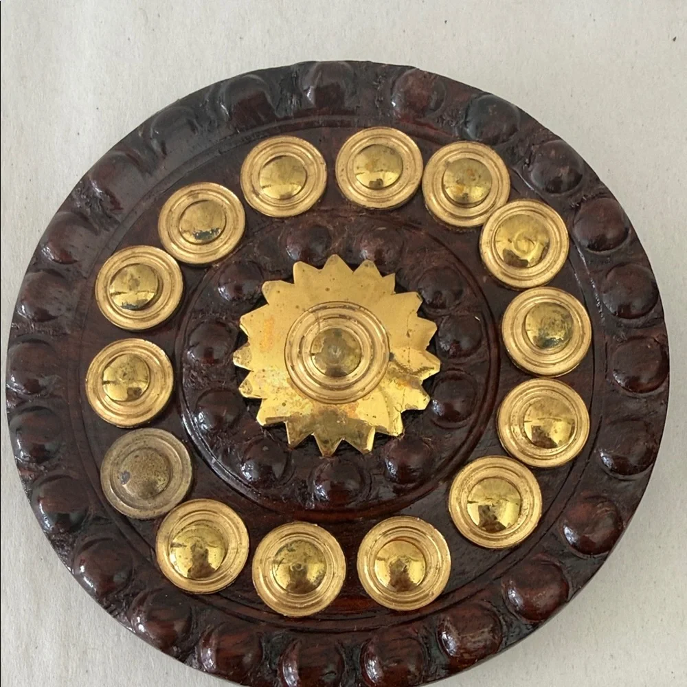 Vintage 4 Gold Metal and Wood Coasters